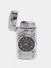 Серебряный зажигалка автоген, с часами, с коробке
