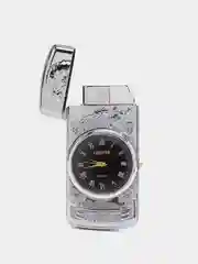 Серебряный зажигалка автоген, с часами, с коробке