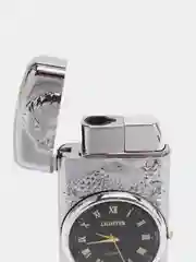 Серебряный зажигалка автоген, с часами, с коробке