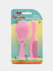 Розовый детский набор расчёска и щётка "Бусинка" арт 1032