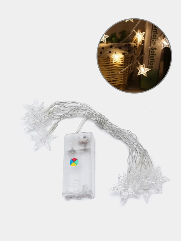 Светодиодная гирлянда "Звёздочки", на батарейках и USB, 1,5 м, 3 м, 10 м