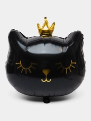 Воздушный шар "Кот в короне" черный кот розовый фольгированный для праздника