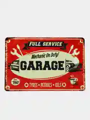 Алый винтажные жестяные таблички "Garage"