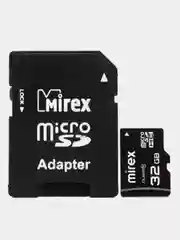 Карта памяти micro SDHC MIREX, 32GB, class 10, с адаптером