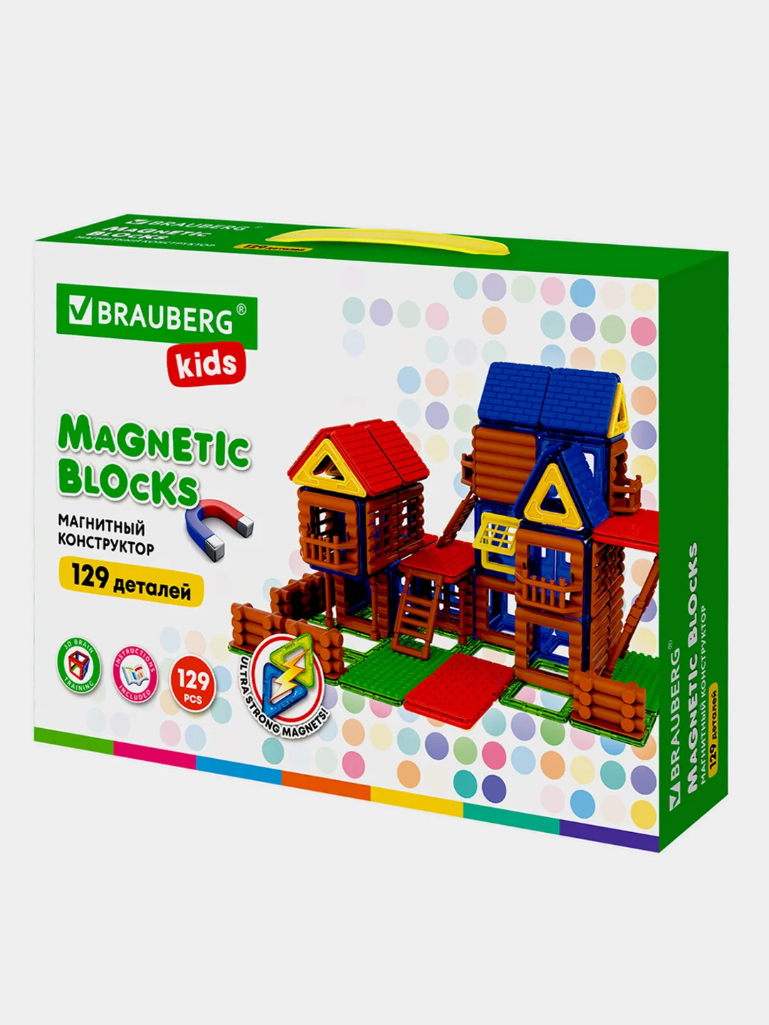 Магнитный конструктор MAGNETIC BUILD BLOCKS-129 "Построй дом", 129 деталей, BRAUBERG KIDS