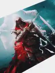 Зелёный хаки игровой коврик для мыши клавиатуры, 3 принта, по мотивам игры Assassins Creed "Ассасин крид"