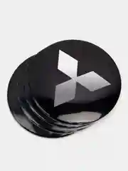 Серебряный наклейки на диски, колпаки Mitsubishi сферические, изогнутые, 56 мм, 4 штуки