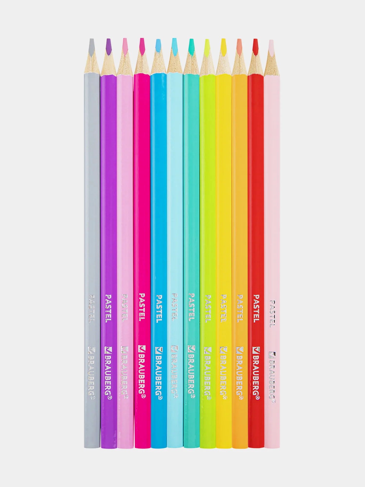 Карандаши цветные BRAUBERG PASTEL, 12 пастельных цветов, трёхгранные, грифель 3 мм, 181850