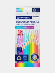 Карандаши цветные BRAUBERG PASTEL, 12 пастельных цветов, трёхгранные, грифель 3 мм, 181850