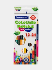 Карандаши цветные мягкие двусторонние BRAUBERG PREMIUM TWIN COLOUR 12 штук, 24 цвета
