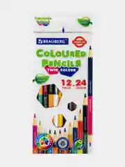 Карандаши цветные мягкие двусторонние BRAUBERG PREMIUM TWIN COLOUR 12 штук, 24 цвета