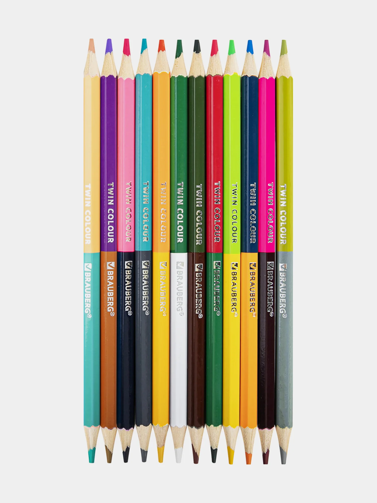 Карандаши цветные мягкие двусторонние BRAUBERG PREMIUM TWIN COLOUR 12 штук, 24 цвета