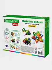 Магнитный конструктор BIG MAGNETIC BLOCKS-34, 34 детали, с колесной базой, BRAUBERG KIDS
