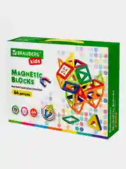 Магнитный конструктор BIG MAGNETIC BLOCKS-64, 64 детали, с колесной базой, BRAUBERG KIDS