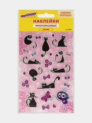 Наклейки зефирные "Кошки", многоразовые, с блестками, 10*15 см, ЮНЛАНДИЯ, 661825