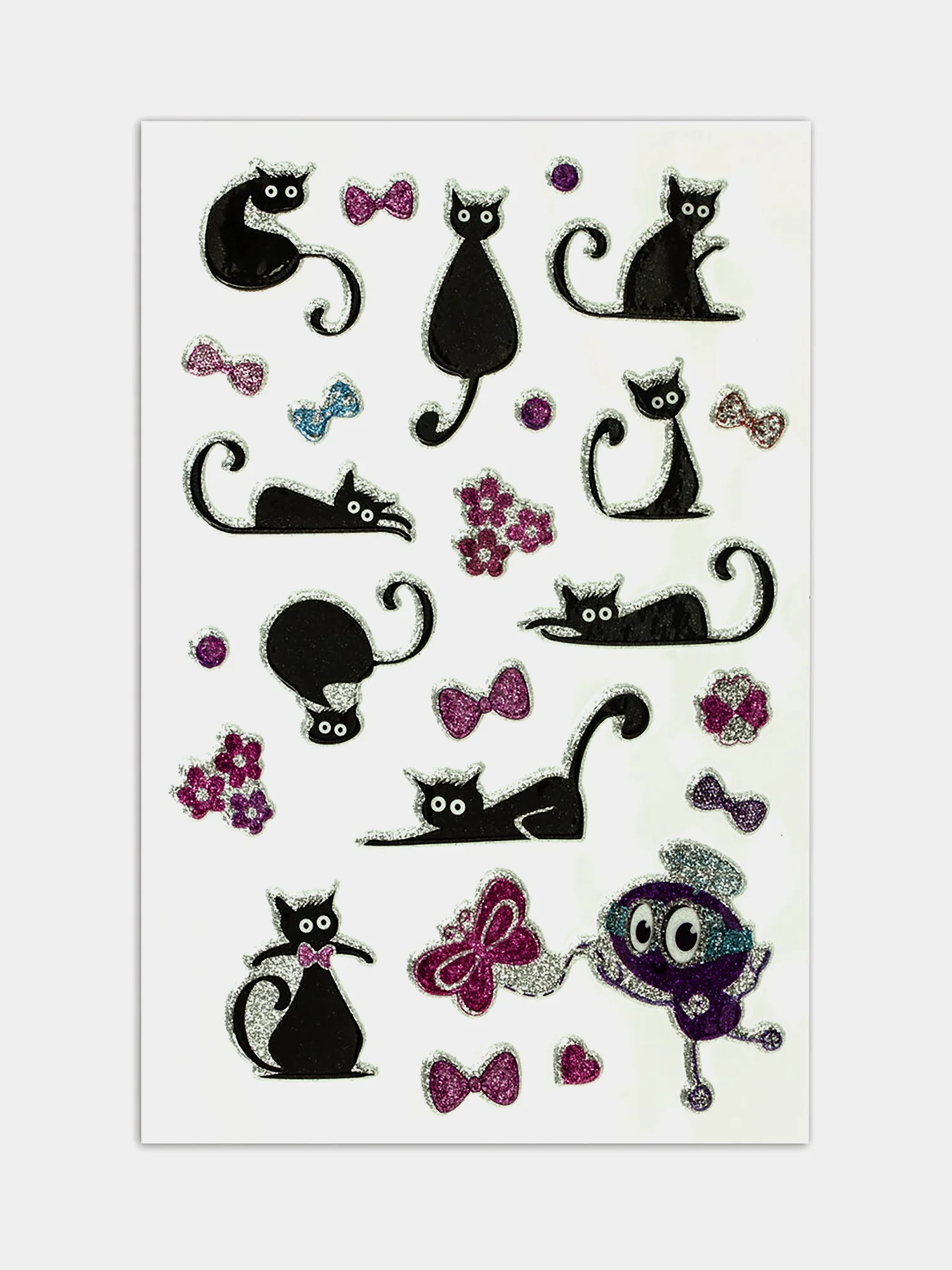 Наклейки зефирные "Кошки", многоразовые, с блестками, 10*15 см, ЮНЛАНДИЯ, 661825