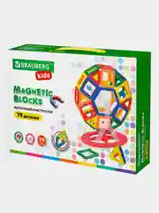 Магнитный конструктор MEGA MAGNETIC BLOCKS-79, с колесной базой и каруселью, BRAUBERG KIDS