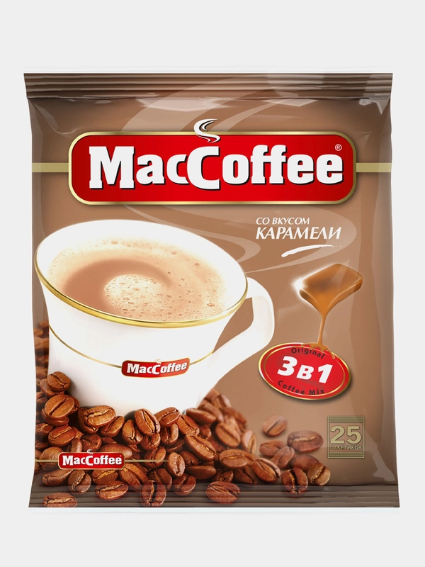 Кофейный напиток MacCoffee 3в1 со вкусом карамели растворимый 25 пакетиков по 18г