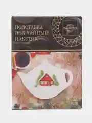 Белый подставка под чайный пакетик Новый Год. Домик в лесу, 128,41,5 см