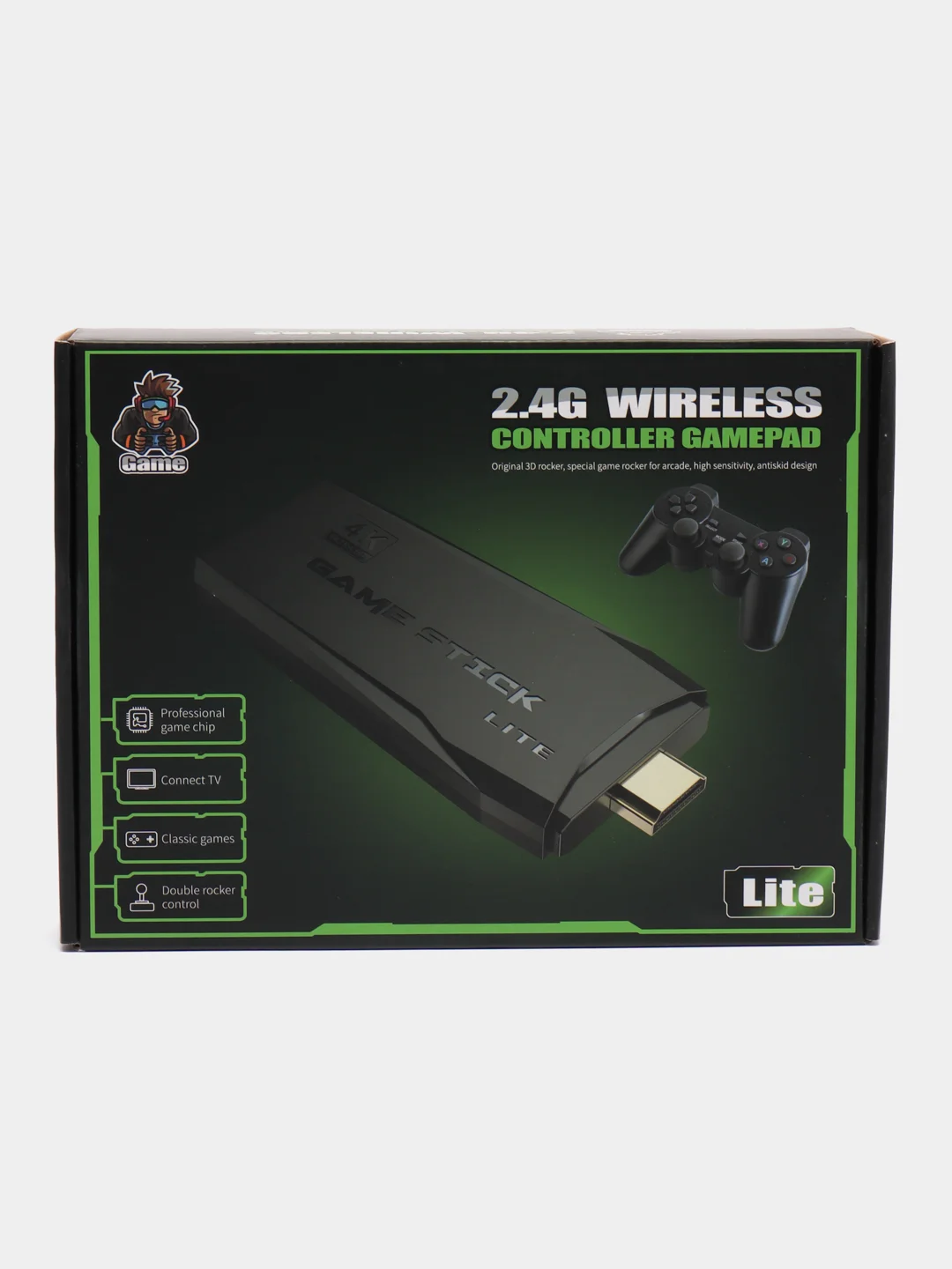 Черный игровая приставка Game Stick Lite 64 Gb, для ТВ, 4k Ultra HD, 2 геймпада, 10000 игр
