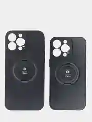 Черный чехол iPhone 13 mini, 13, 13 Pro, 13 Pro Max, силиконовый, магнитный, с кольцом