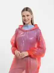 Красный дождевик-пончо с капюшоном