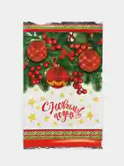 Красный пакет новогодний фольгированный подарочный, 25*40 см, с ленточками 30 см/Пакет без ручки
