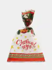 Красный пакет новогодний фольгированный подарочный, 25*40 см, с ленточками 30 см/Пакет без ручки