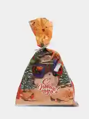Бронзовый пакет новогодний фольгированный подарочный, 25*40 см, с ленточками 30 см/Пакет без ручки