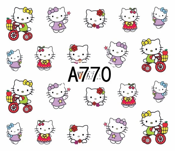 Лайм слайдер-дизайн для ногтей, водные наклейки "Hello Kitty", 12 видов