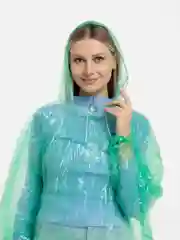 Зеленый дождевик-пончо с капюшоном
