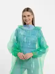 Зеленый дождевик-пончо с капюшоном
