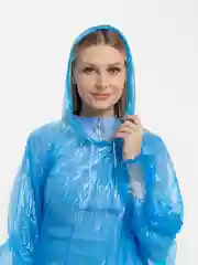 Голубой дождевик-пончо с капюшоном