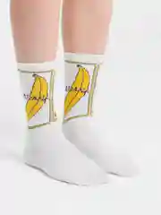 Белый носки женские с принтом "Banana" длинные унисекс, высокие мужские