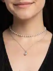 Серебряный ожерелье-цепочка, с искусственным жемчугом