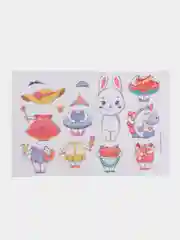 Белый фетр корейский с рисунком "Кролики-переодевашки", 1,2 мм