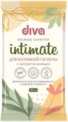 Влажные салфетки Diva, для интимной гигиены, c экстрактом ромашки, 20 штук