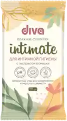 Влажные салфетки Diva, для интимной гигиены, c экстрактом ромашки, 20 штук