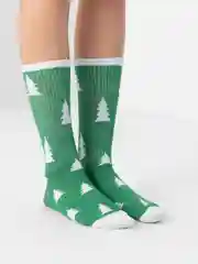 Зеленый носки "Ёлки", унисекс, новогодние, длинные