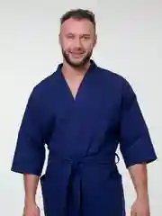 Темно-синий халат вафельный, унисекс