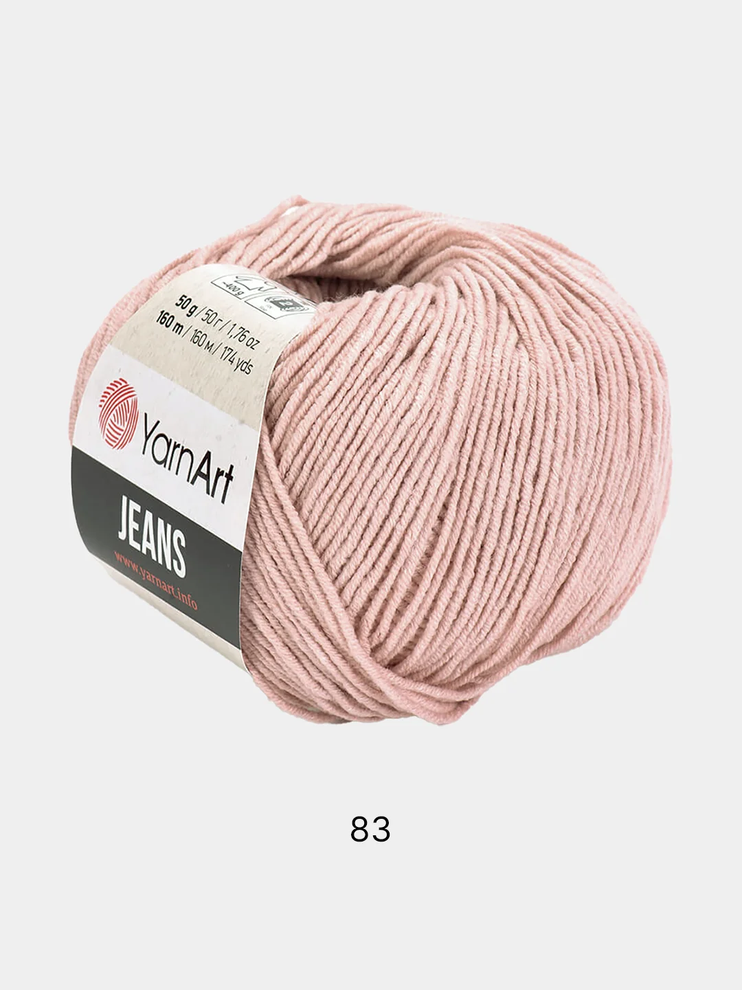 Пудровый пряжа YarnART Jeans, 50 г-160 м, 55% хлопок-45% акрил