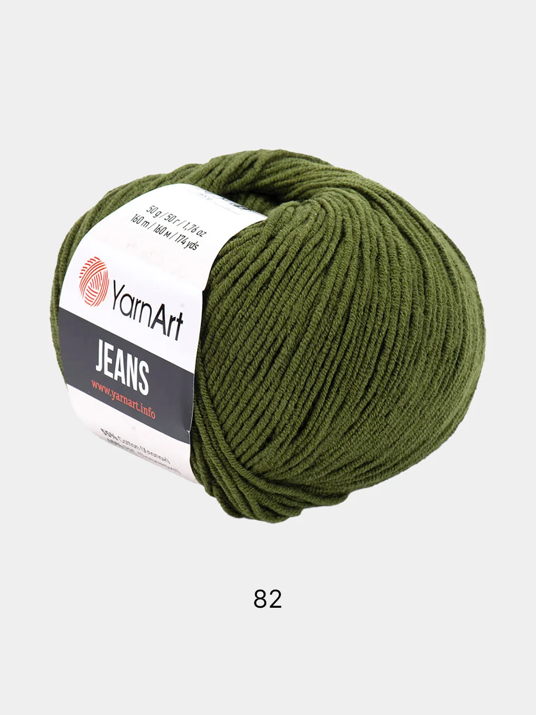 Тёмно-зелёный пряжа YarnART Jeans, 50 г-160 м, 55% хлопок-45% акрил