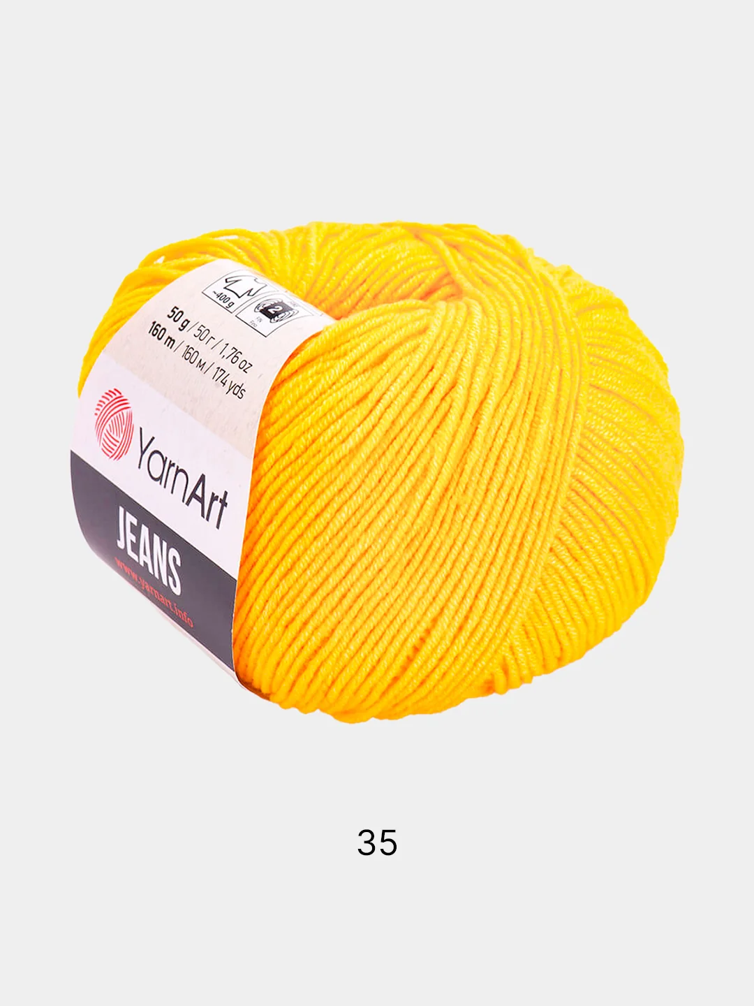 Желтый пряжа YarnART Jeans, 50 г-160 м, 55% хлопок-45% акрил