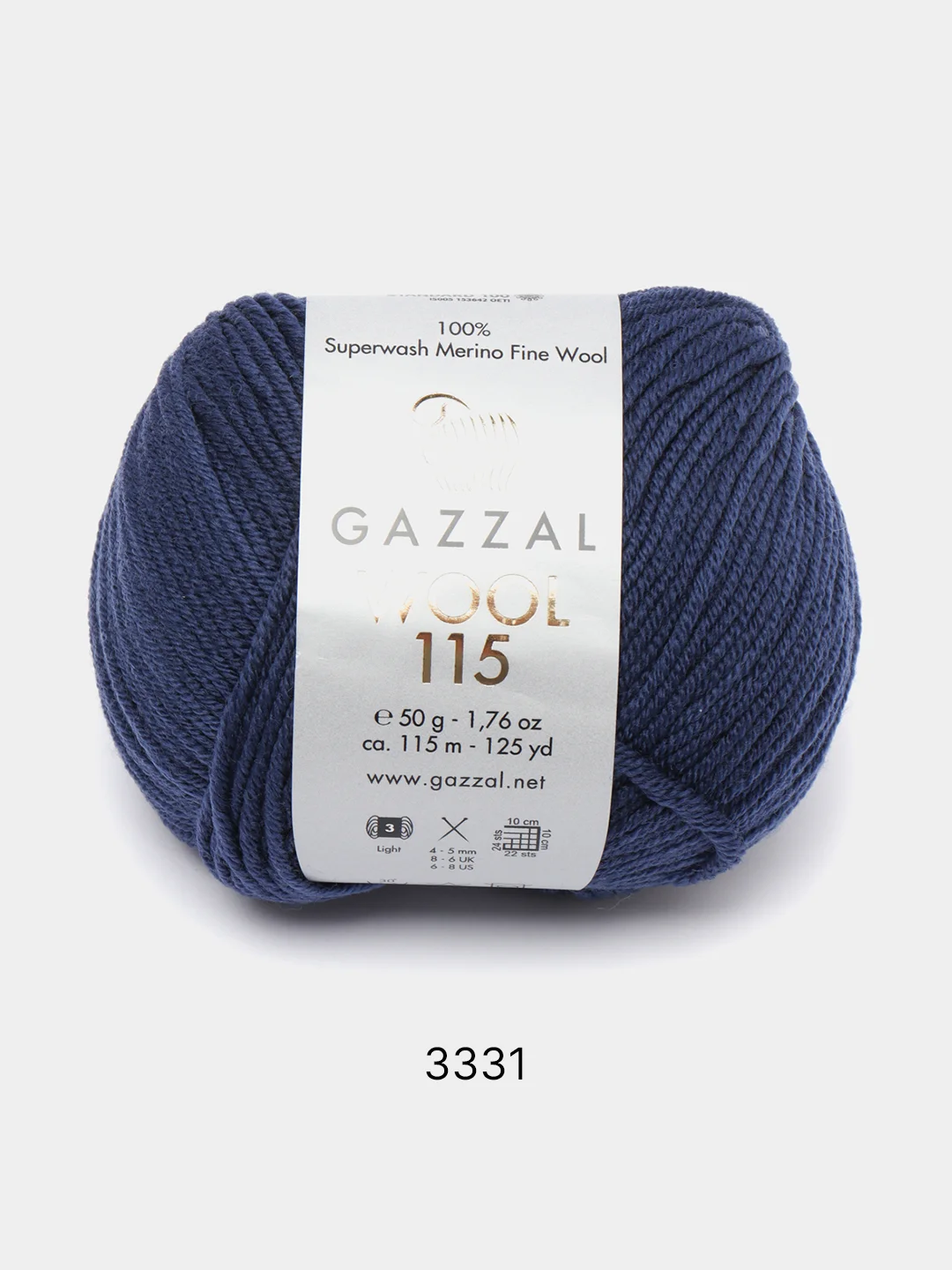 Темно-синий пряжа Gazzal Wool 115, мериносовая шерсть, 50г/115м