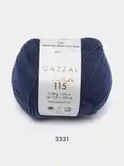 Темно-синий пряжа Gazzal Wool 115, мериносовая шерсть, 50г/115м