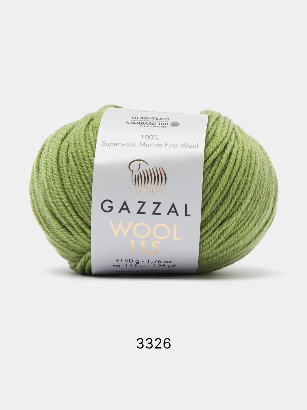 Лесной зеленый пряжа Gazzal Wool 115, мериносовая шерсть, 50г/115м