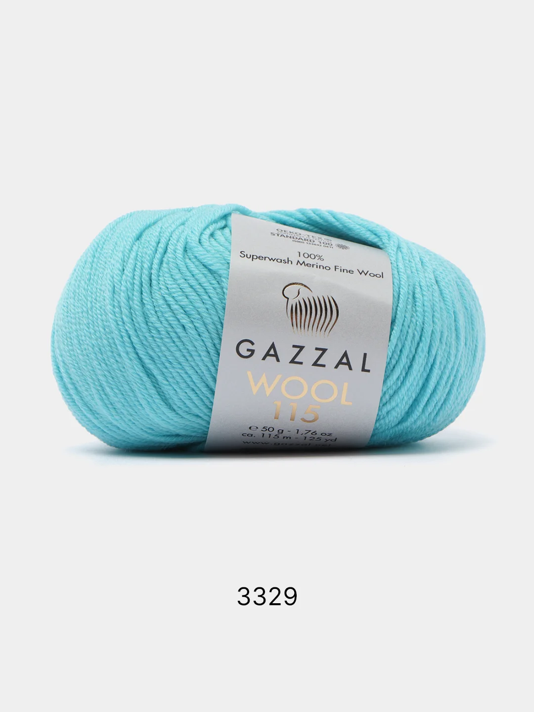 Бирюзовый пряжа Gazzal Wool 115, мериносовая шерсть, 50г/115м