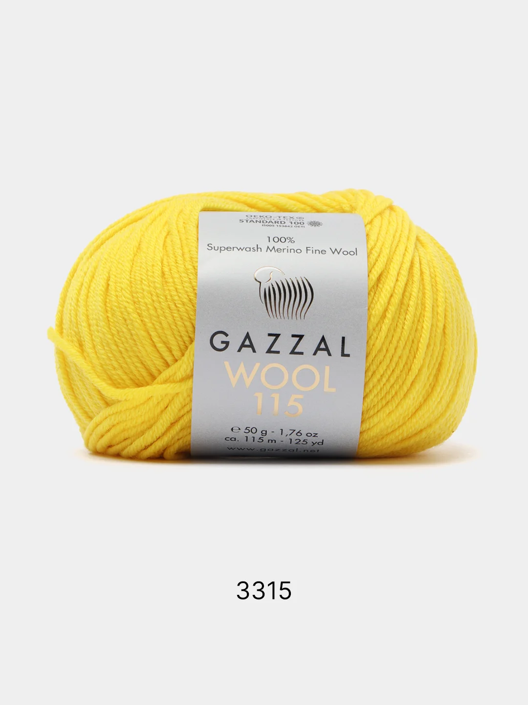 Желтый пряжа Gazzal Wool 115, мериносовая шерсть, 50г/115м