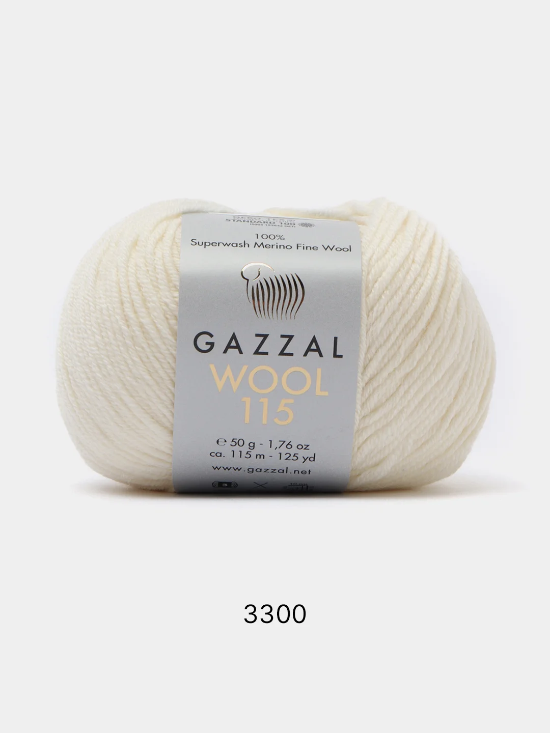 Белый пряжа Gazzal Wool 115, мериносовая шерсть, 50г/115м