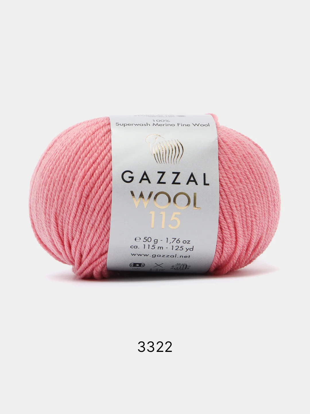Кораллово-розовый пряжа Gazzal Wool 115, мериносовая шерсть, 50г/115м